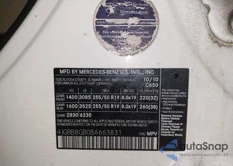 2011 Mercedes-Benz Ml 350 4Matic из США, поврежденный, VIN 4JGBB8GB0BA663831